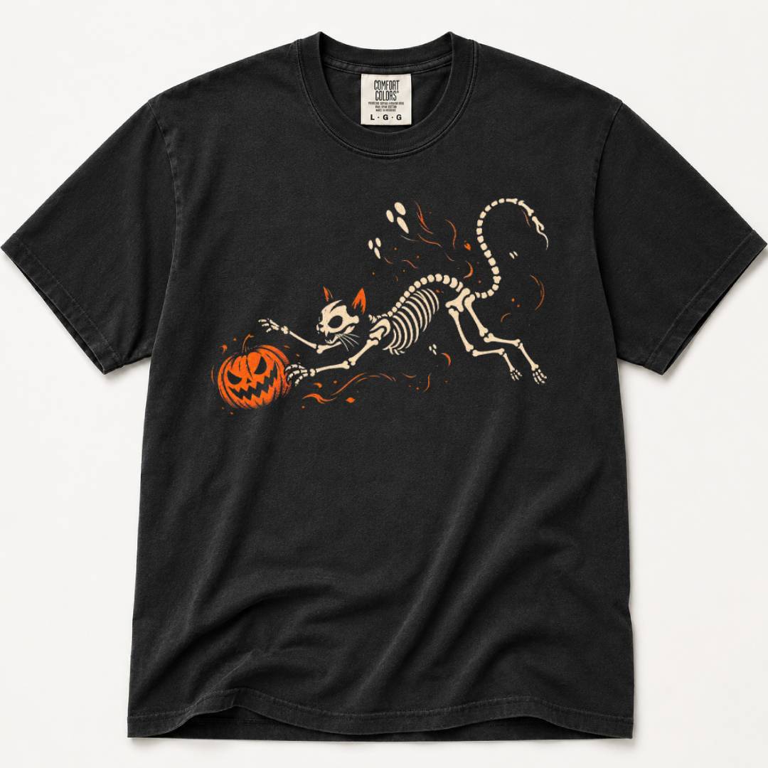 Skeleton Cat & Jack-O'-Lantern