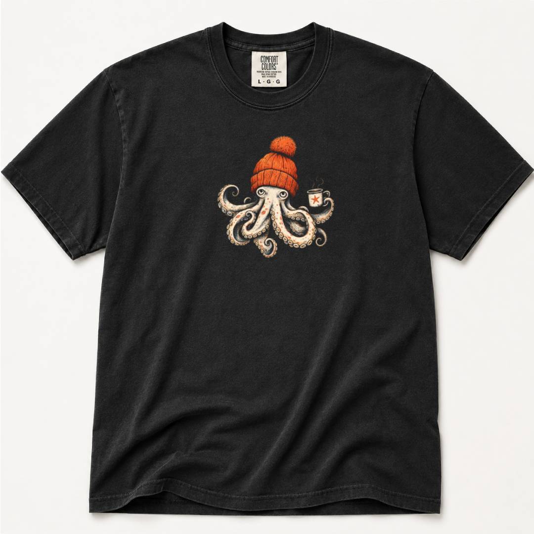 Octopus in Beanie T-Shirt