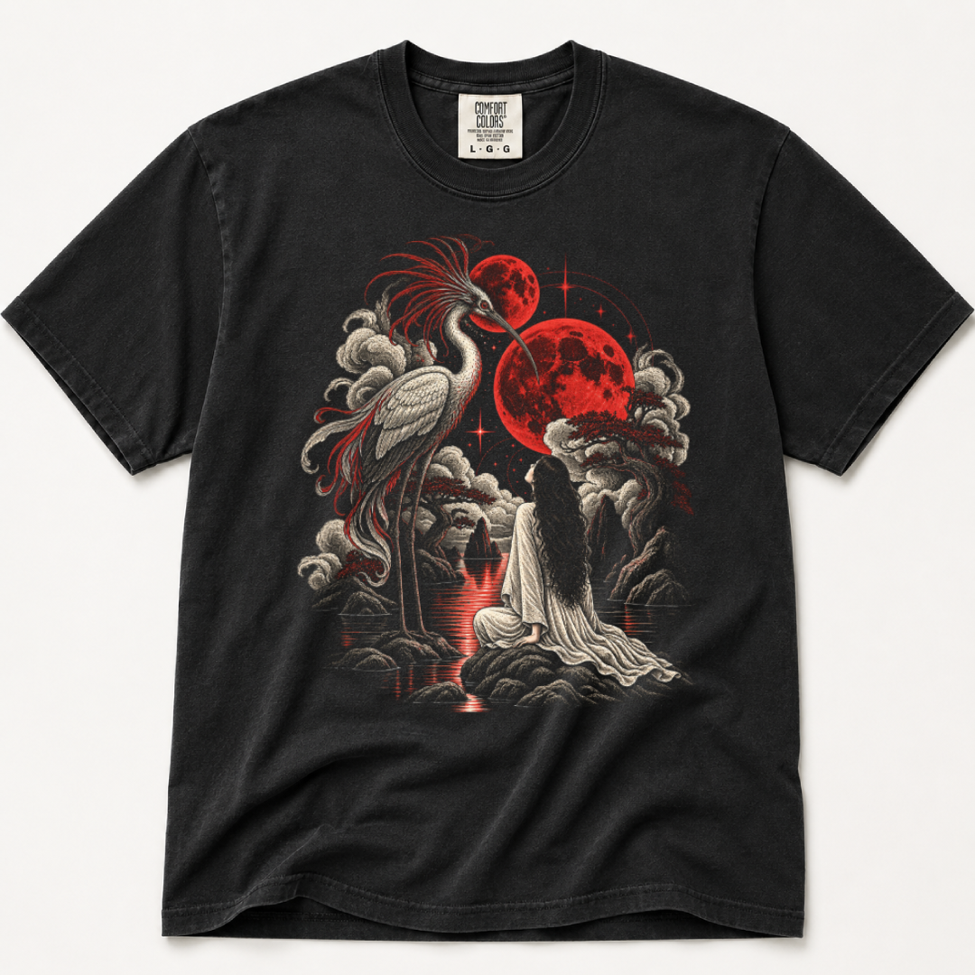 Gothic Crane & Red Moon
