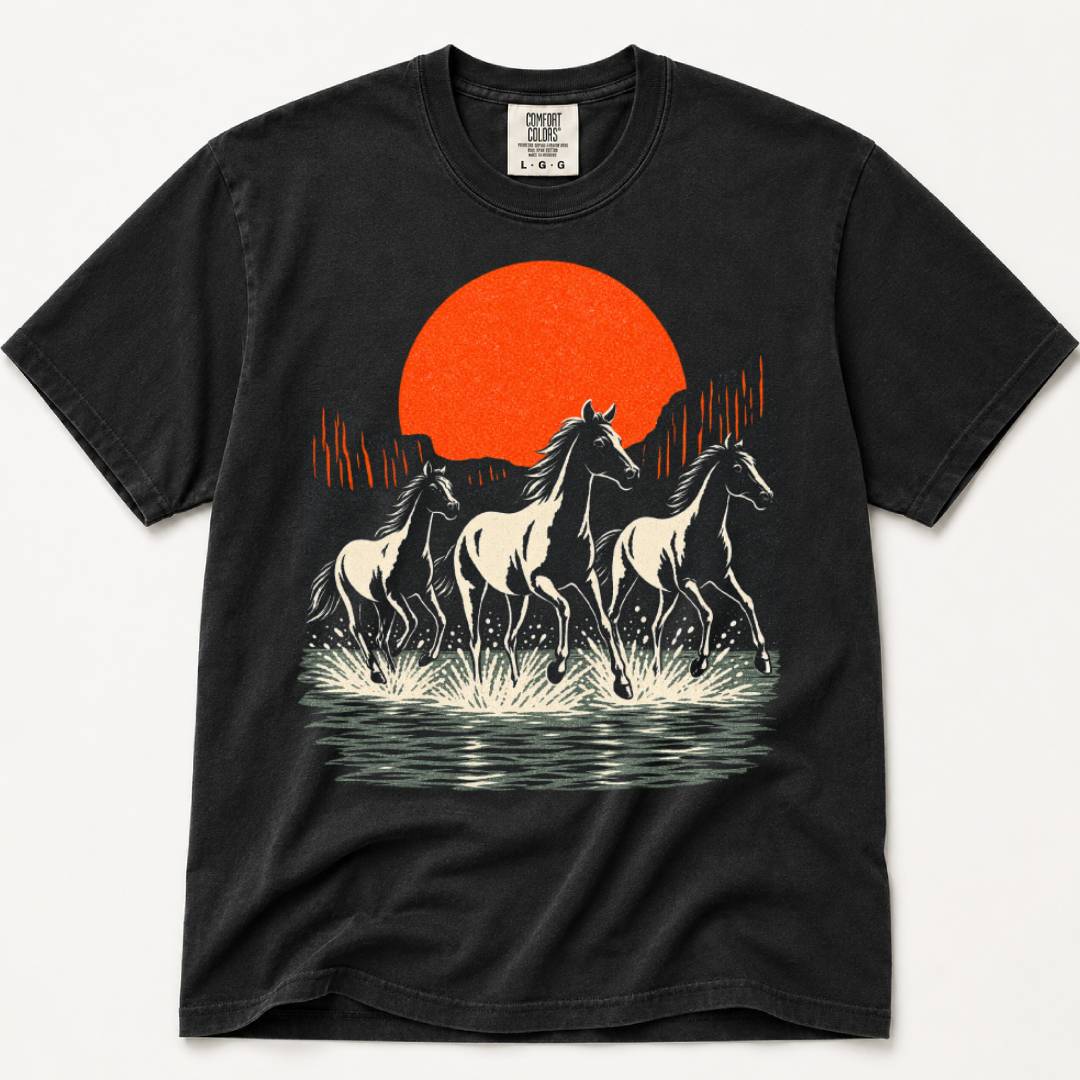 Wild Stallions at Sunset