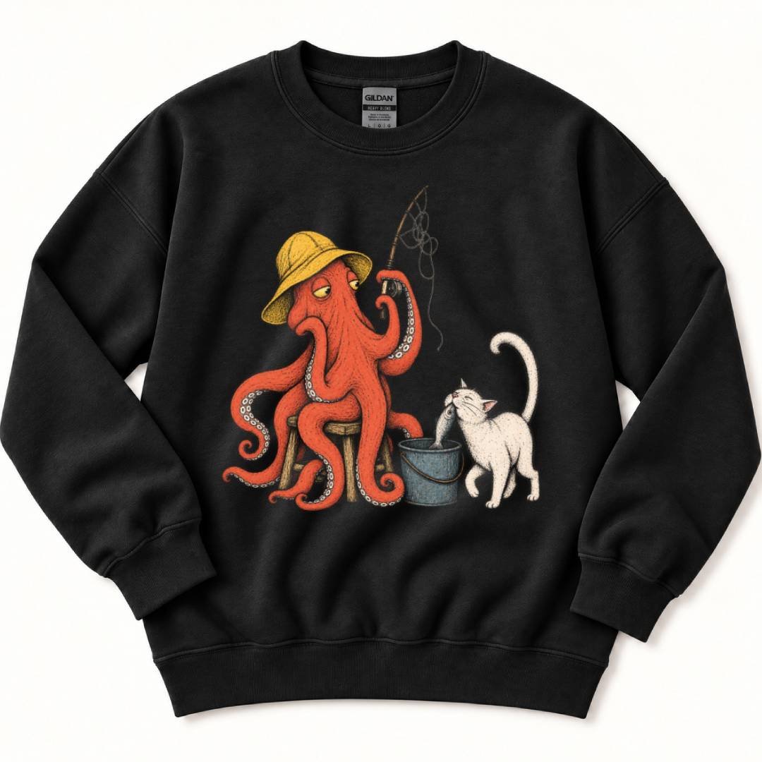 Octopus Fisher & Curious Cat Sweatshirt